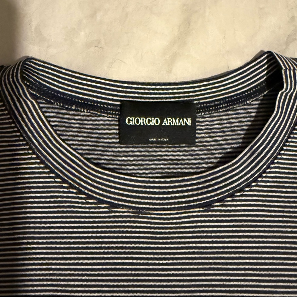 Giorgio Armani Black and White Striped Short Sleeve Tee